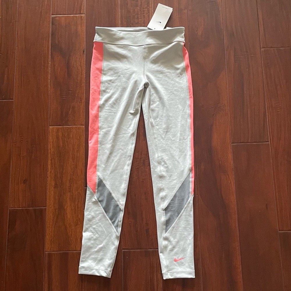NWT Nike Dri-Fit Full Length Mid Rise Gray Leggings Kids Size L